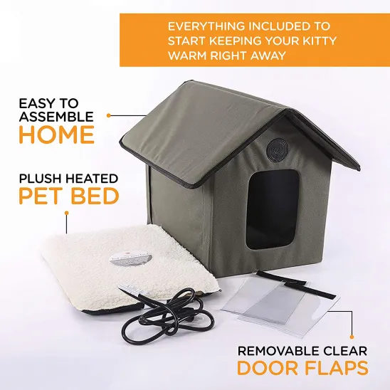 Kitty den with two exits and heating pad