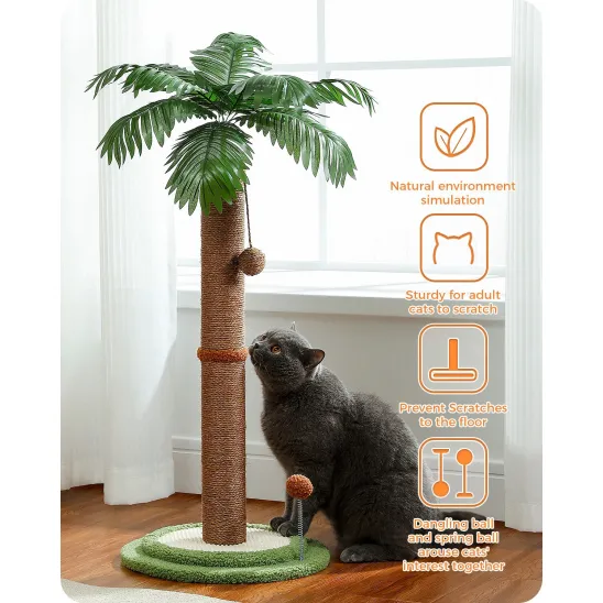 Palm cat scratching post with sisal rope