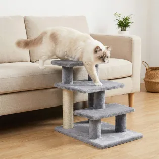 Plush Cat Steps for Bed or Sofa with Sisal Post