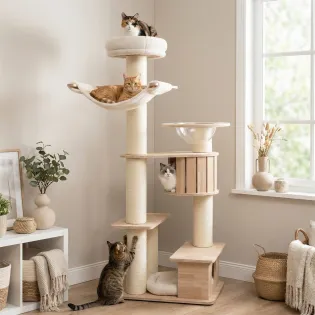 Large Plywood Cat Playground with Condo & Hammock