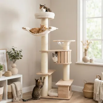 Large Plywood Cat Playground with Condo & Hammock