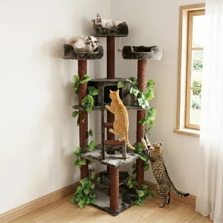 Tall Forest Themed Tree for Indoor Cats with Green Leaves