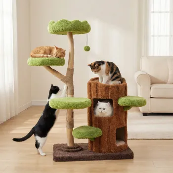 Cat Sculpture Tree with Five Perches & Condo