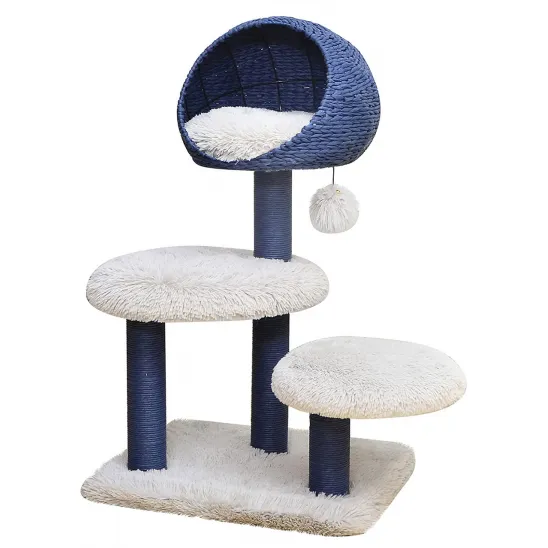 Light gray shag fur cat tree for large cats