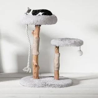 Small Wooden 2-tier Cat Perch with Fluffy Bed for Senior Cats