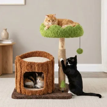 Small Fancy Cat Tree with Large Bed for Senior Cats