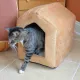 Velvet Cat House Bed in Brown/Beige