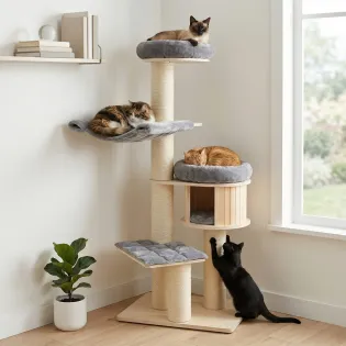 Sturdy Wooden Cat Tree for Large Cats with Condo & Hammock