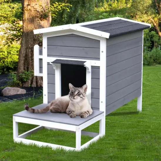 Cat house for stray or feral cats with waterproof roof