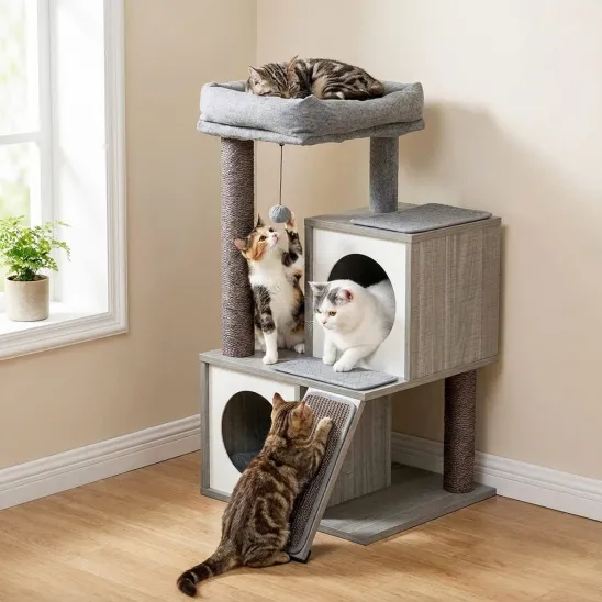 Small wood kitty tree in Beige