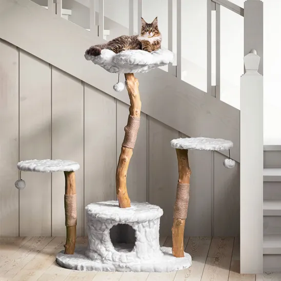 Luxury Cat Activity Center with Solid Wood Posts and Large Flower Bed