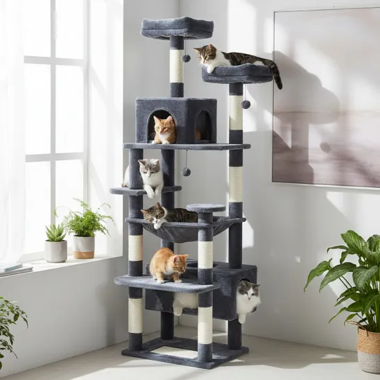 Indoor Cat Tree for Multiple Cats with Hammock