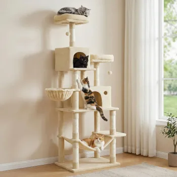 78" Tall Cat Tower with Two Condos & Hammock