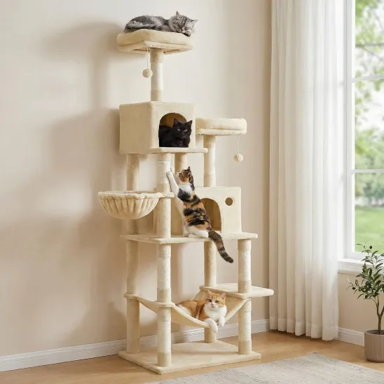 78" Tall Cat Tower with Two Condos & Hammock