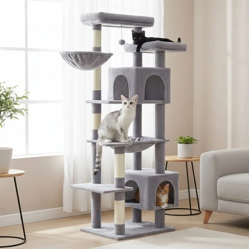 Tall Cat Tree for Large Cats with Hammock