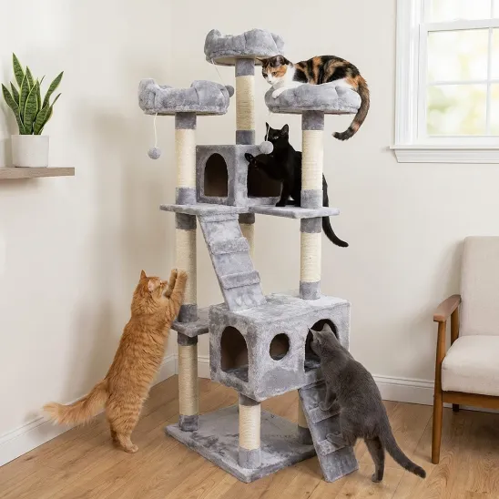 Beige cat tower with two condos