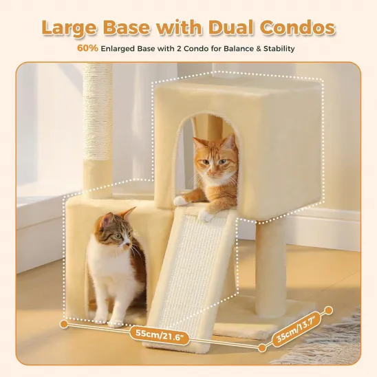 Two cat condos over large base for extra stability