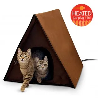 Fabric Kitty Hut with Two Entrances and Heating Pad