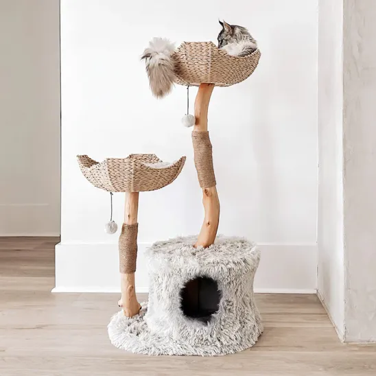 Gray wood heavy duty cat tree